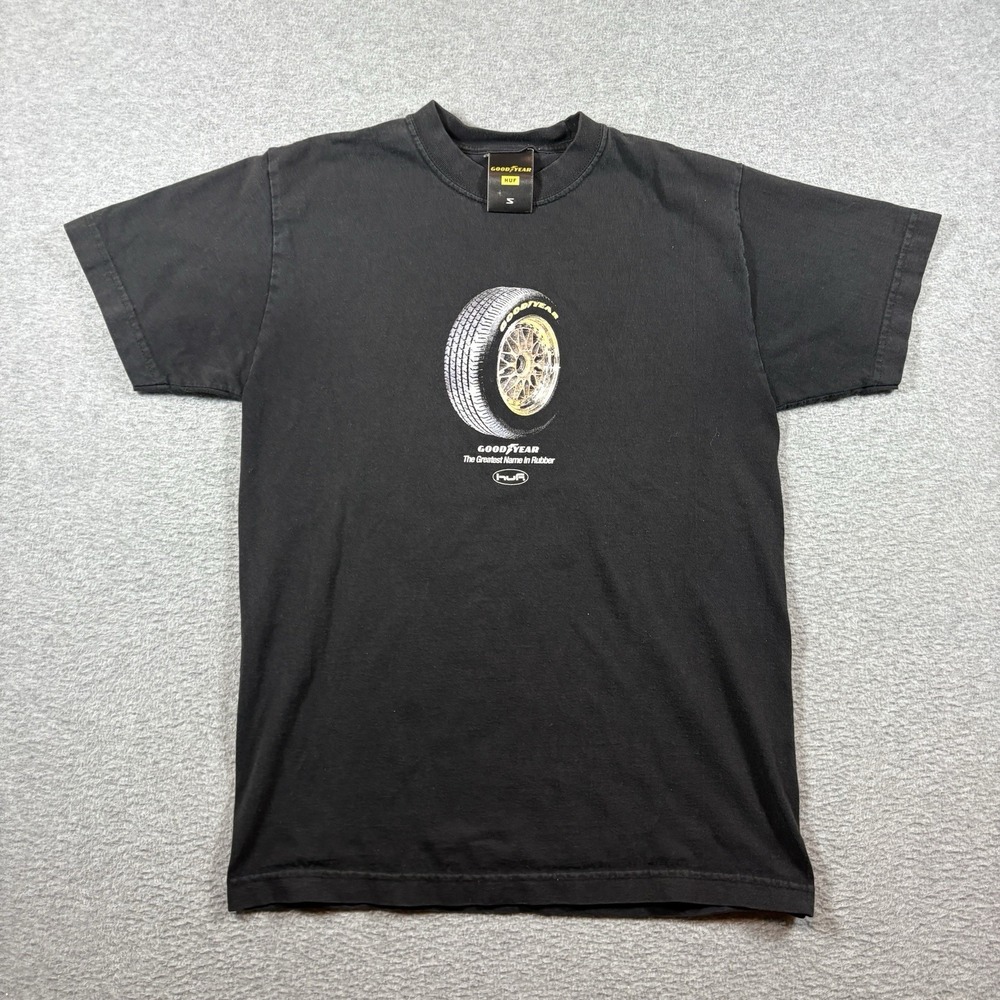 HUF Goodyear Tire T Shirt Mens S Black Graphic Automotive Racing Streetwear